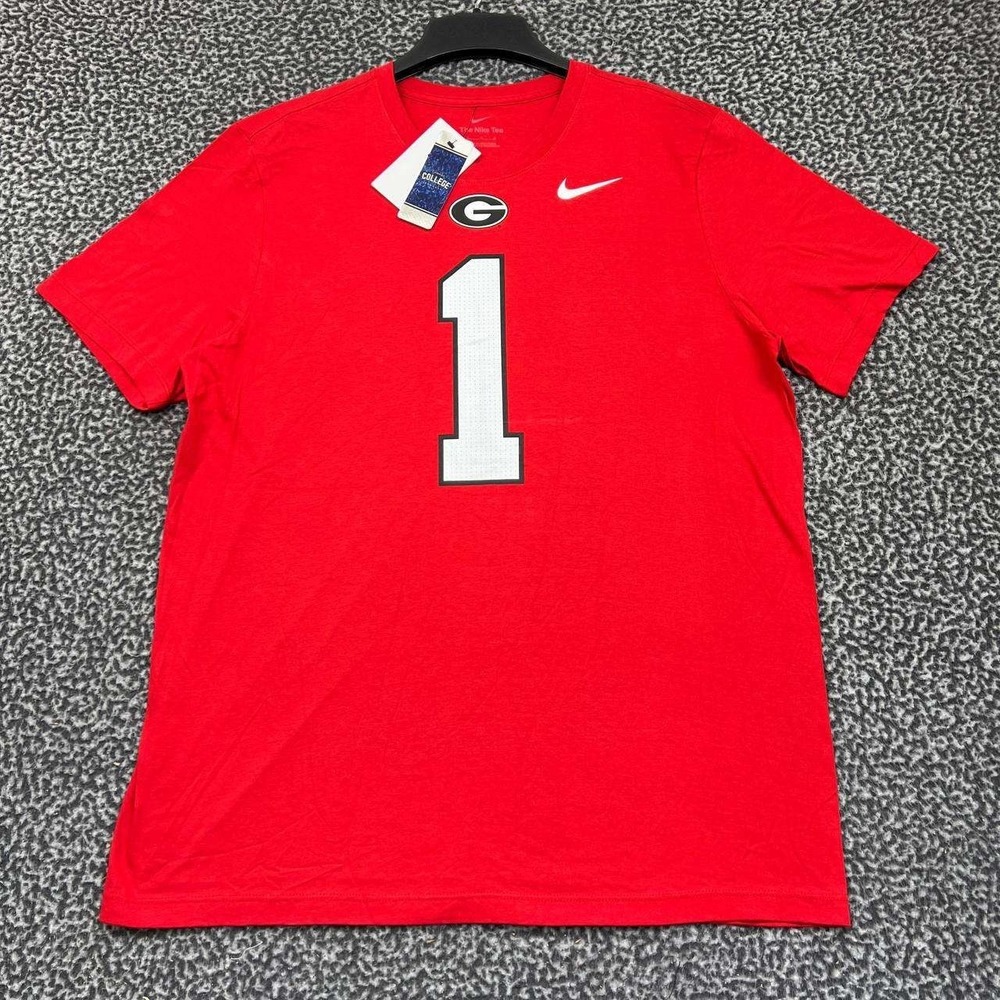 Nike Shirt Men Large Red Georgia Bulldogs #1 Short Sleeve Crew Neck Cotton New L